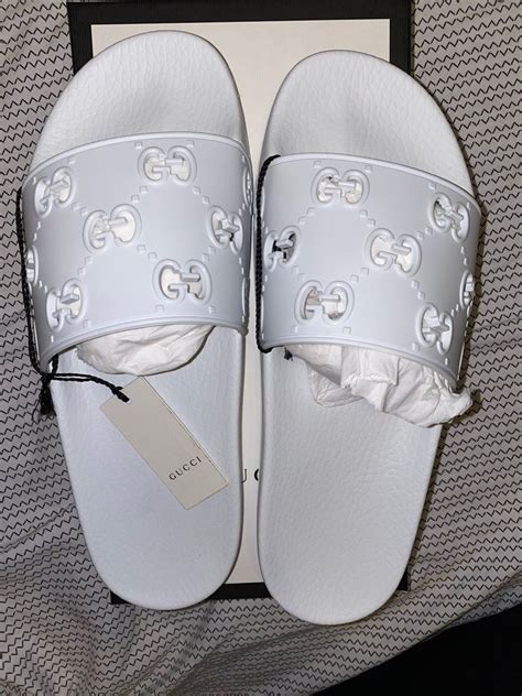 gucci sledes white|Gucci ladies slides.